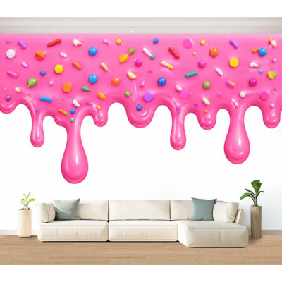 Wall Mural Peel and Stick Wallpaper Pink ice cream melted colorful cute candy sprinkles long border Self-Adhesive Removable Contact Paper Wall Decor for Living Room Bedroom 100"H x 144"W