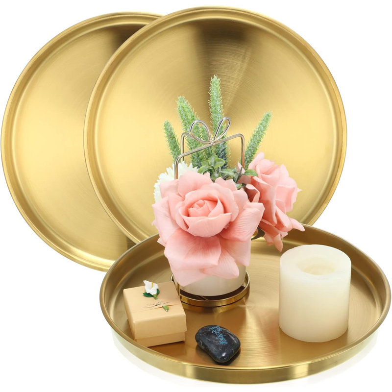 3 Pieces Round Serving Tray Stainless Steel Round Coffee Table Tray Circle Decorative Tray Decorative Vanity Tray Jewelry Makeup Organizer For Bathroom Candle Perfume