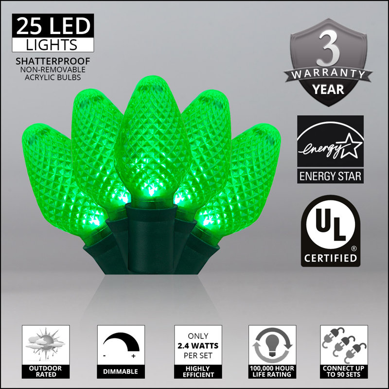 C7 Christmas 25-Light LED String Light, Green