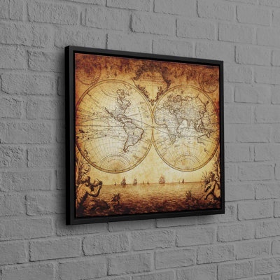 Vintage World Map Art Canvas With Old Map Poster Wall Decor In Brown Artwork For Home and Office Aesthetic -  kayra export, R-579-1PBF-100x100