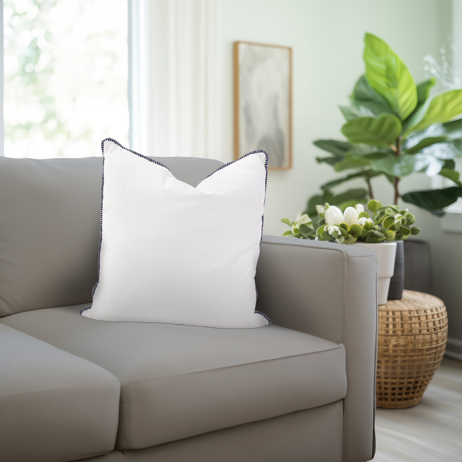 Delijah Sunbrella® Throw Pillow, 24" x 24", Seascape Natural