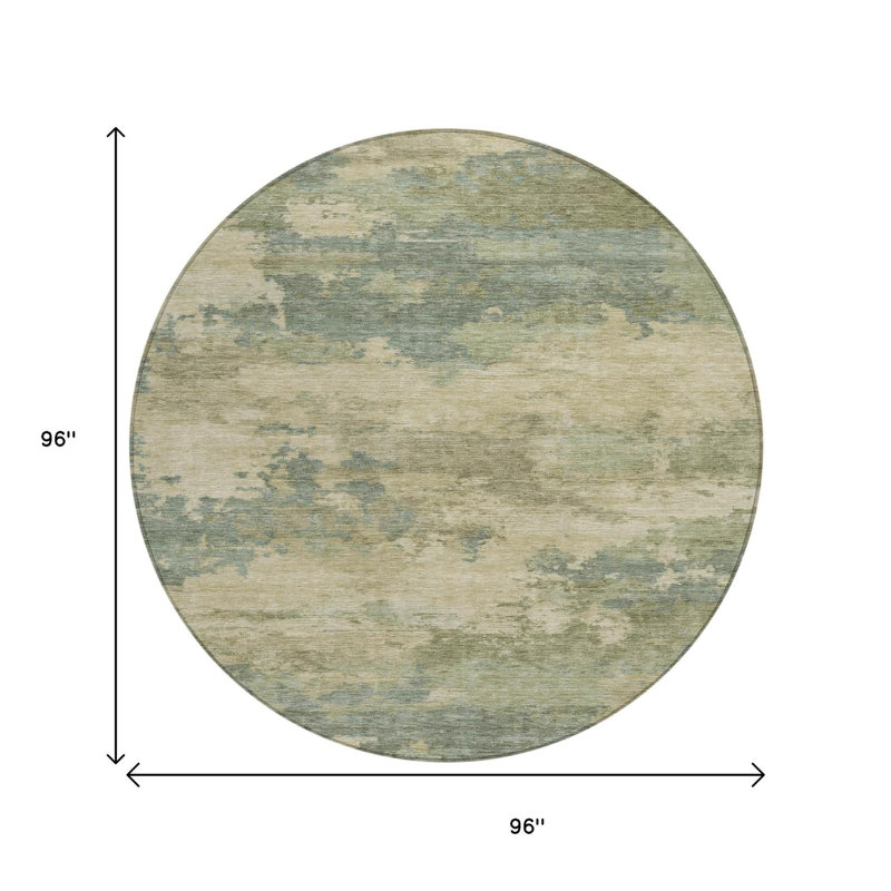 Tapis extérieur rond lavable abstrait turquoise et kaki 8 pi