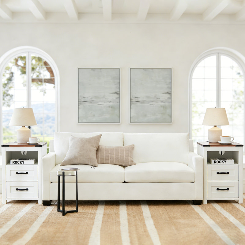 Nightstand with Charging Station,Side Table with 2 Drawers Storage Cabinet for Bedroom, Living Room, White, 2
