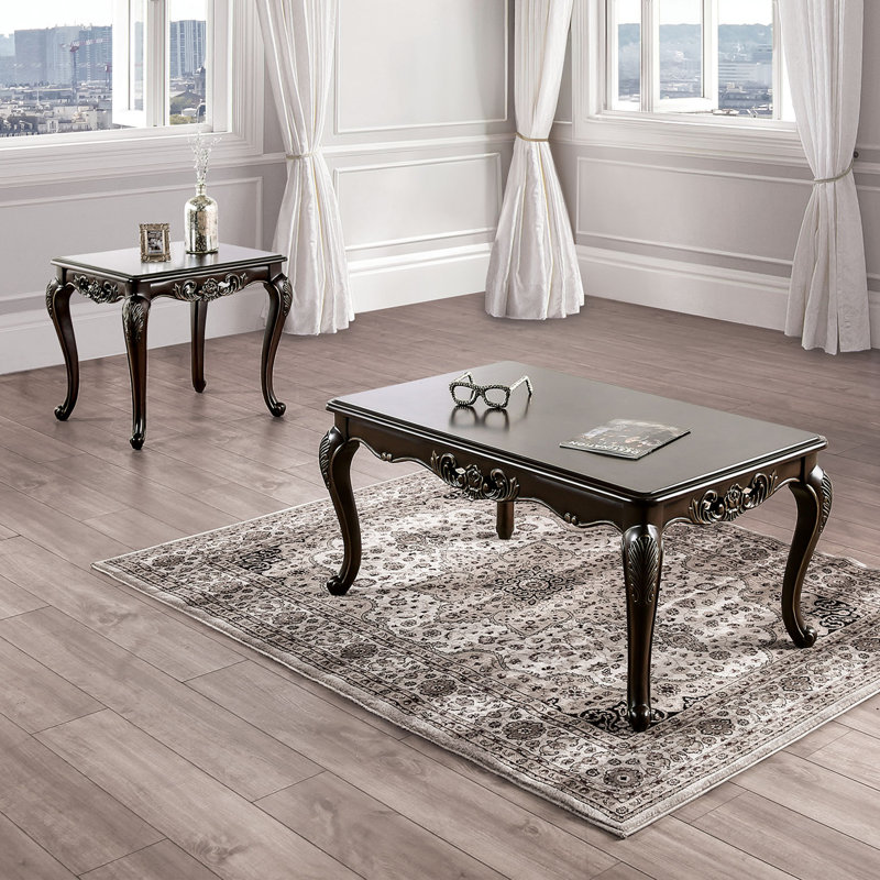 Ensemble de table basse et de table de bout 2 pièces avec pieds en cabriole Barbato