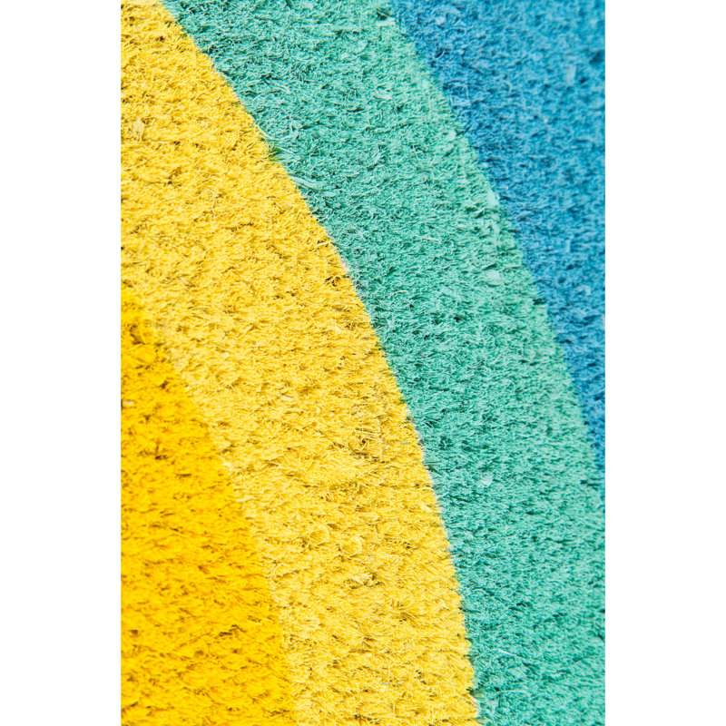 Retro Hello Sunshine 18" x 30" Blue Synthetic Welcome Mat
