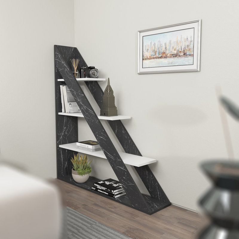 Bibliothèque moderne en marbre et blanc, 47,2 x 51,9 x 9,8 pouces | 100% panneau de particules enduit de mélamine, épaisseur: 0,7 pouce | Solution de rangement élégante et fonctionnelle pour la maison ou le bureau, design élégant