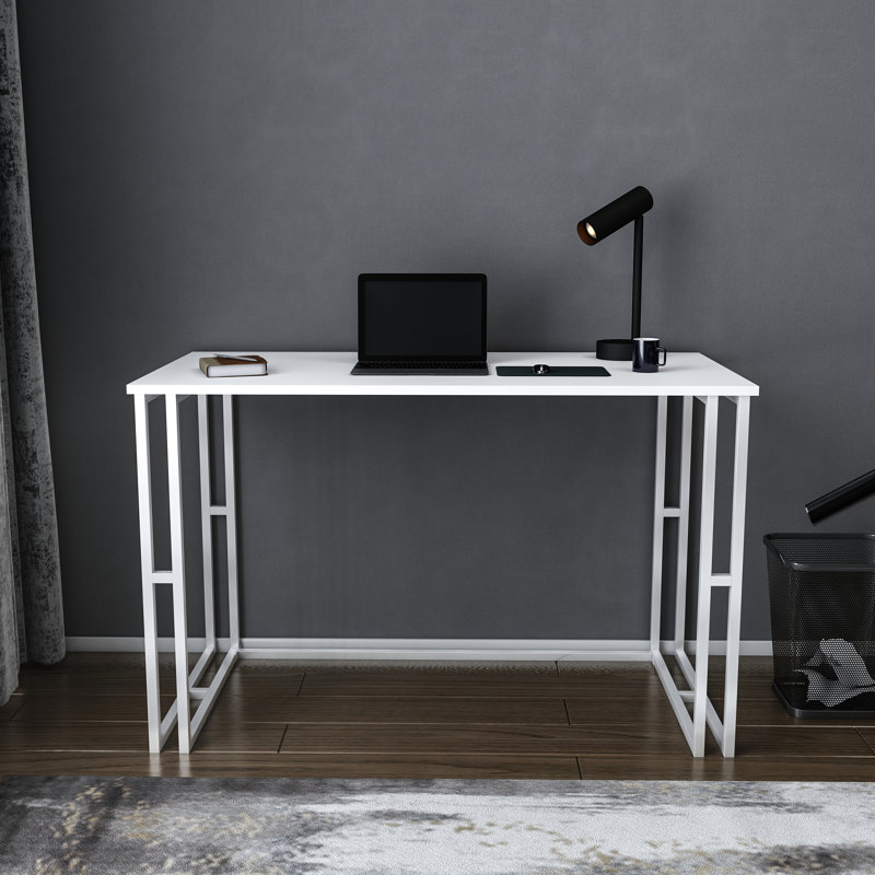Kane Desk Metal Base Writing Desk, White/ White