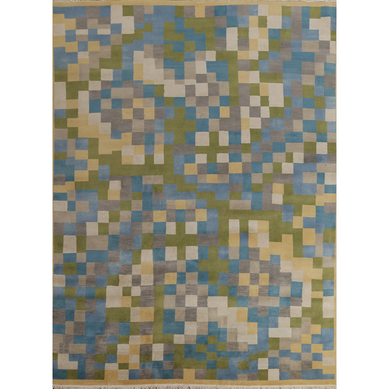 Tapis à carreaux oriental moderne noué à la main 8 x 10
