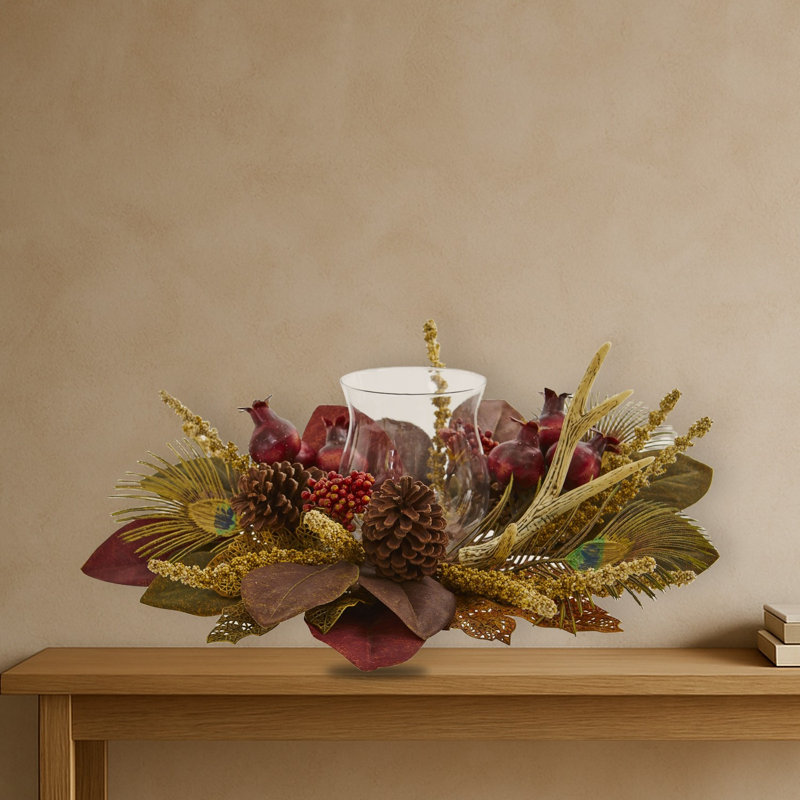 Magnolia Berry Antler and Peacock Feather Candelabrum