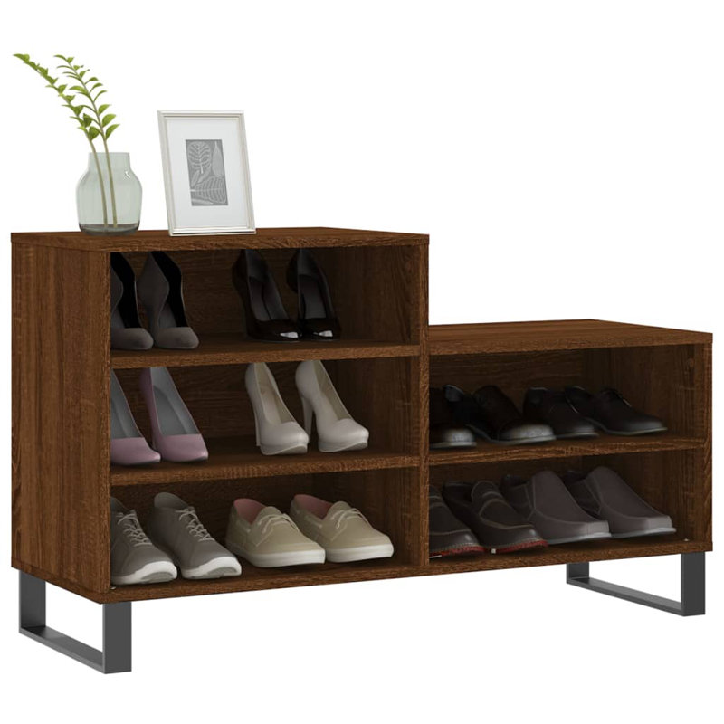 10 Pair Shoe Storage Cabinet, Brown Oak