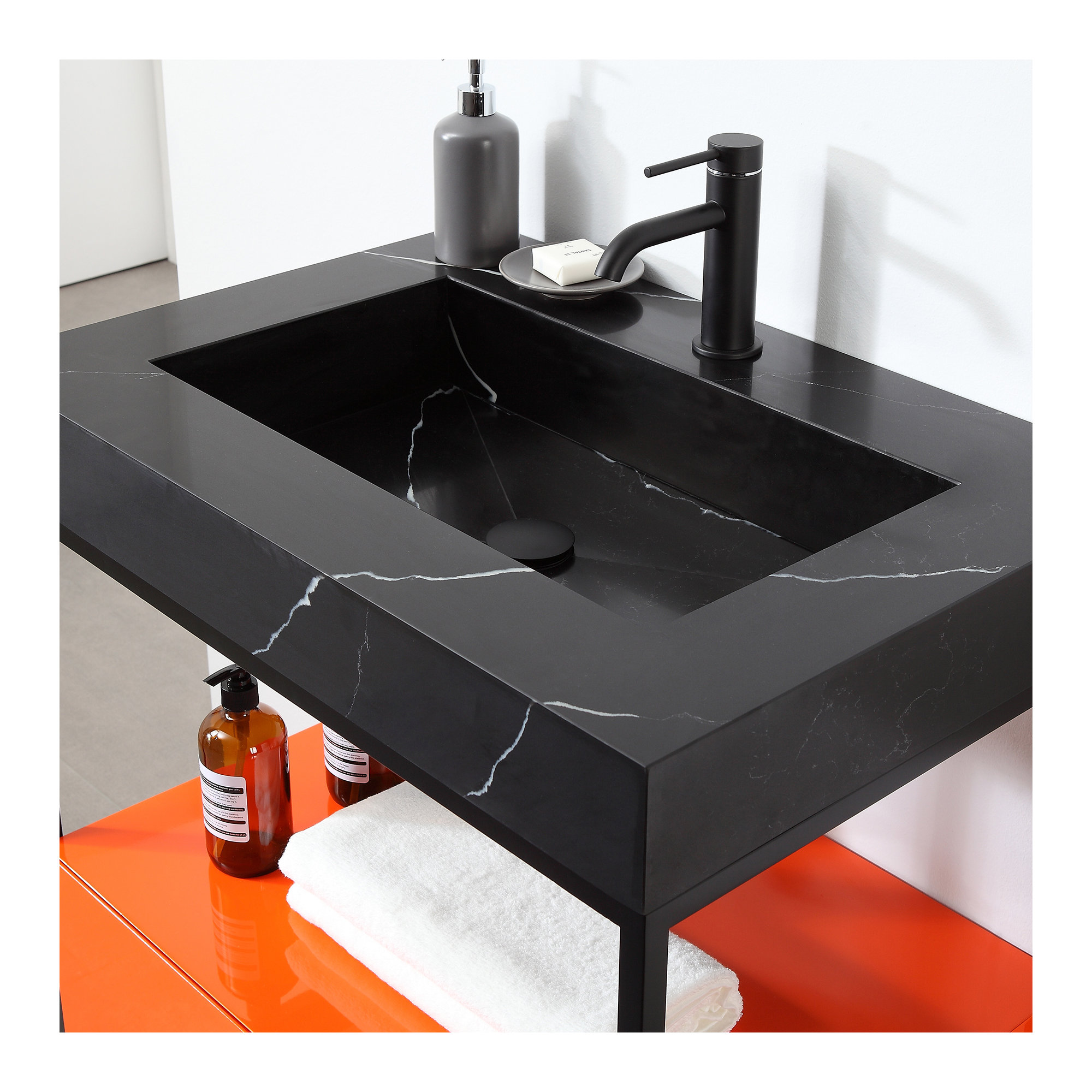 Armida 30" W x 20" D x 32" H Single Bathroom Vanity, Black, Black, Red Amber