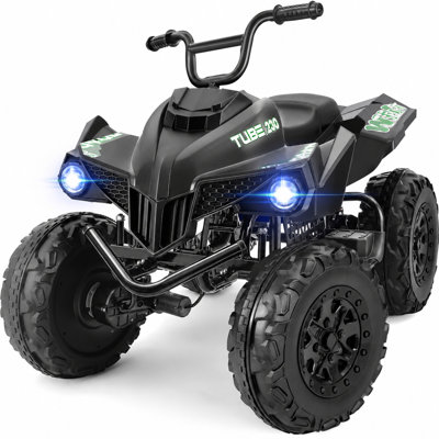 24V Iron-Frame Kids ATV 4 Wheeler, 2 Seater 4WD Ride On 4-Wheeler Quad Car Toy W/LED Light, Metal Body, Music, USB, Spring Suspension, Electric Vehicle ATV Car