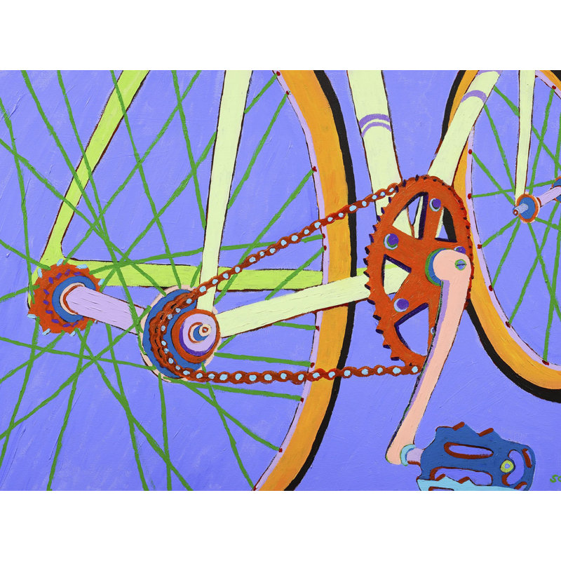 Green Spokes Print by Sue Graef, Black Framed Canvas, 25" H x 33" W