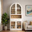 Armoire de bar Mid-Century arquée avec tablette réglable, grand tiroir, 5 crochets, 9 supports à vin, 3 porte-verres et portes en verre trempé-1550304663
