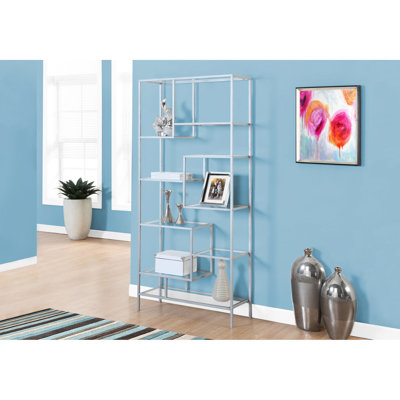 Bibliothèque contemporaine avec verre trempé, métal gris, pour salon, chambre à coucher moderne, chambre à coucher transparente