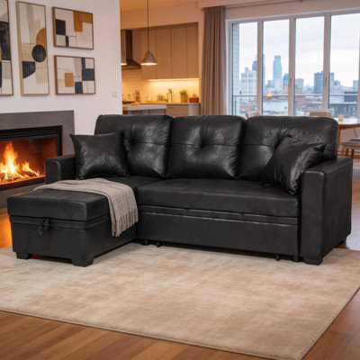 Canapé-lit, canapé modulaire avec lit escamotable, méridienne réversible, canapé modulaire avec rangement, tissu respirant, solution pour petit espace, canapé-lit convertible, mobilier de salon, canapé en L