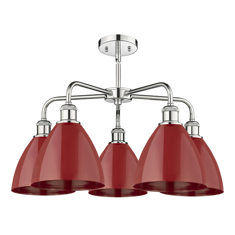 Lustre en dôme à 5 lumières Trickett, Rouge, Chrome poli