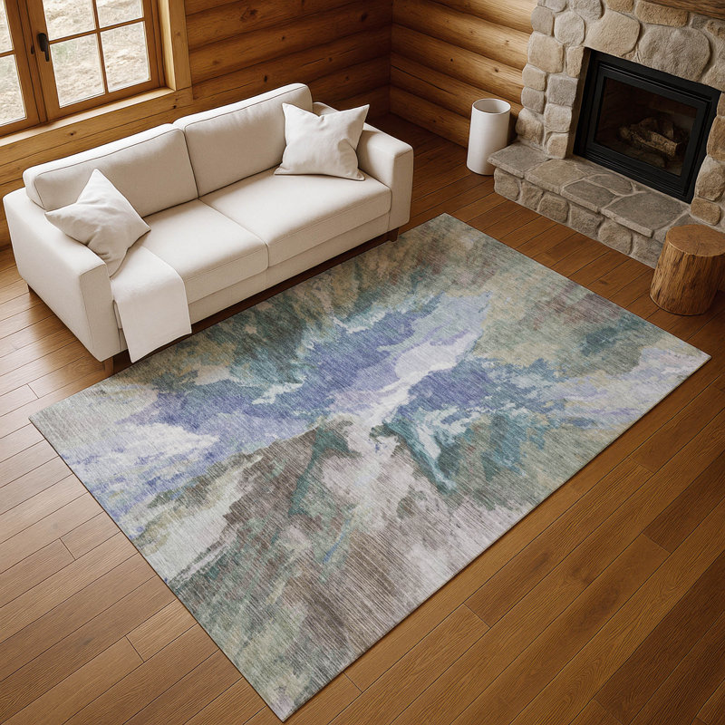 Tapis moderne lavable à la machine de qualité supérieure AMF1632, Rectangulaire 8 pi x 10 pi