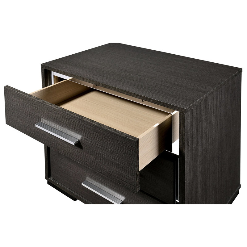 Armoire de chevet gris chaud, garniture en bois massif, table contemporaine moderne grise