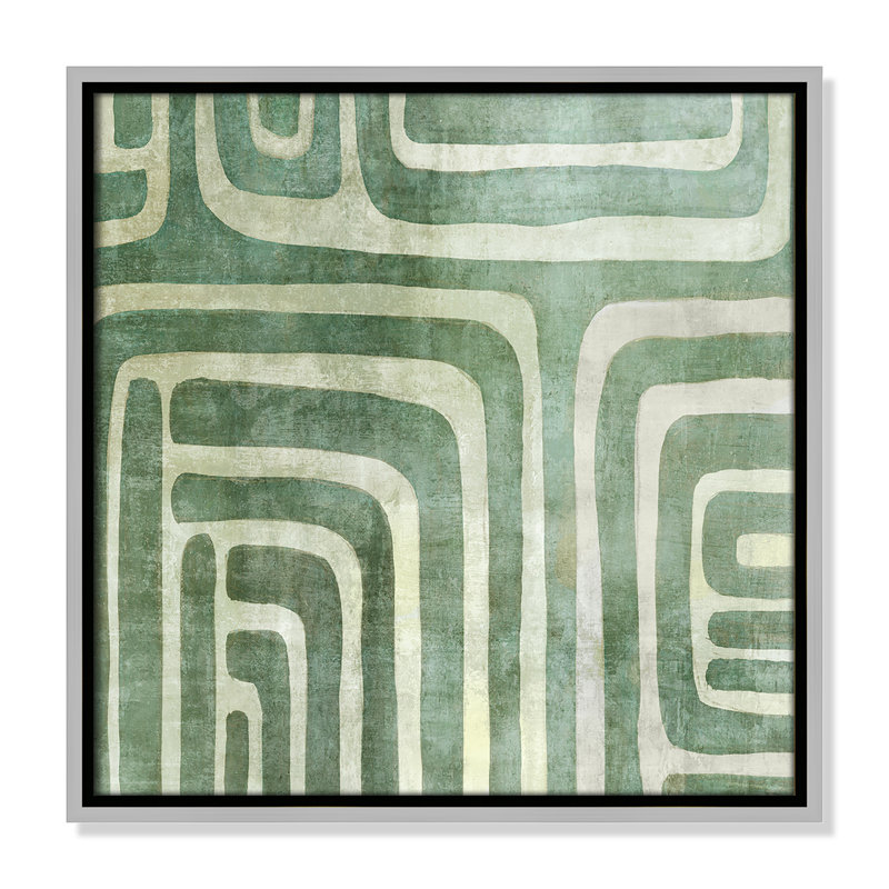 «Whimsical Green II» par Emma Peal, Toile argentée avec cadre flottant, Pas de tapis, 17.5" H x 17.5" W x 2" D