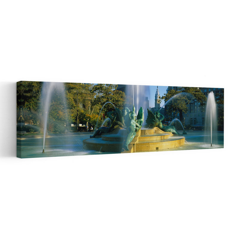 Fountain In Front Of A Building Logan Circle City Hall Philadelphia Pennsylvania USA 1 Piece Wrapped Canvas Panoramic Wall Art