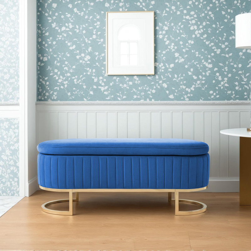 Banc de rangement rembourré en velours, Bleu