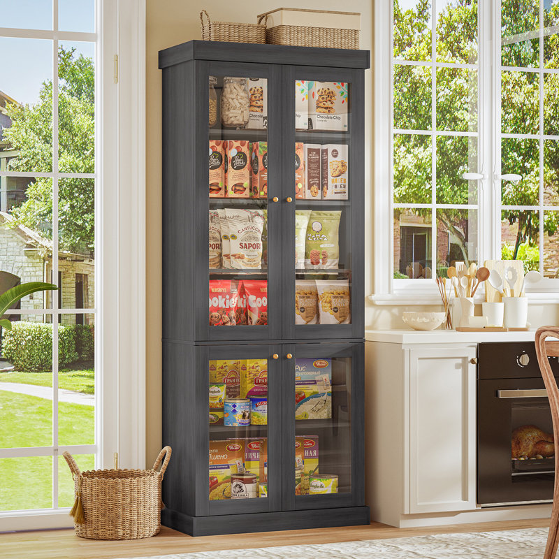 Armoire de cuisine de 71 po de hauteur avec 4 portes vitrées et tablettes réglables