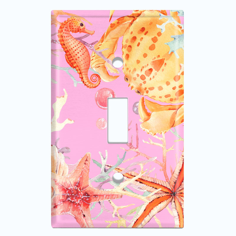 Jelly Fish Pink Party Dark Blue Nautical & Beach Themed 1 - Gang Toggle Light Switch Standard Wall Plate