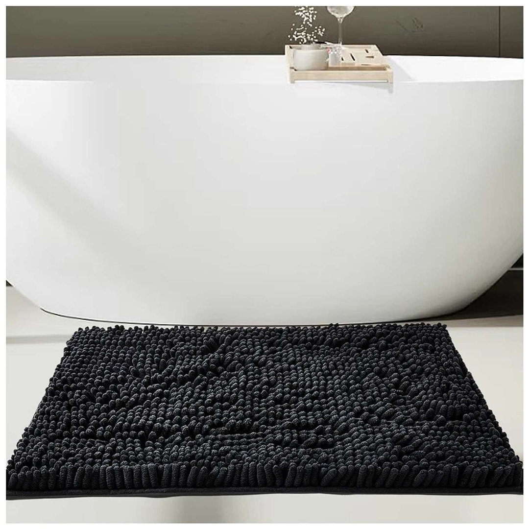 Chenille Bathroom Rug 50x80cm Plush Microfiber Bath Mat Absorbent Quick Dry Non Slip Rubber Back Machine Washable