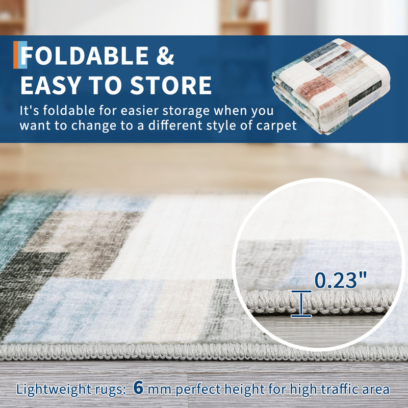 Tapis géométrique antidérapant pour salle de bain, Clear, Rectangle 6 pi x 9 pi