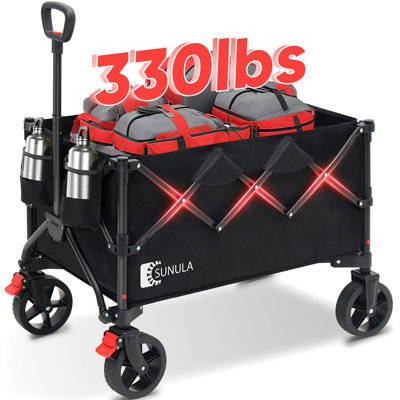 330lbs Collapsible Wagon, 220L Foldable Wagon, Heavy Duty Utility Folding Cart with Big Wheel & Drink Holders for Garden, Camping, Sport, Shopping, Be -  Sekey, FW47-USW