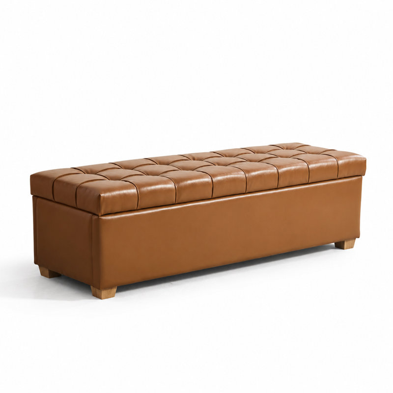 Upholstered Storage Bench with Flip-Top, Tufted Design, Footrest Ottoman, 300 lbs Capacity