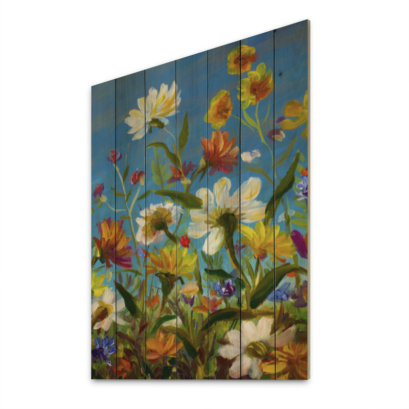 Fleur d'été II - décoration murale traditionnelle en bois, H 40 po x l 30 po x P 1 po