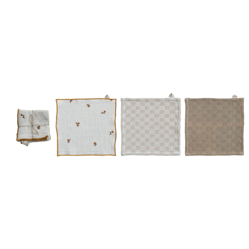 Embroidered Cotton Tea Towels, Multicolor Set