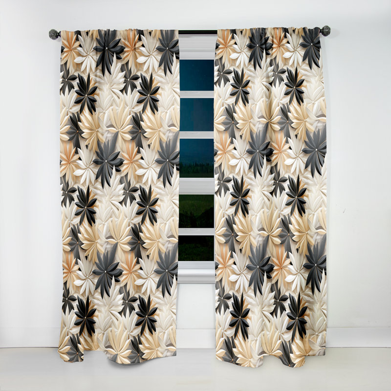 Blanc et noir minimaliste fleurs sérénité - panneaux de rideaux de chalet, L 52 po x L 90 po