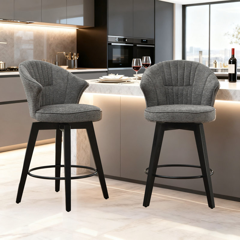 Tabourets de bar à hauteur de comptoir de 25 po, ensemble de 2 tabourets pivotants avec pieds en bois massif et revêtement en chenille
