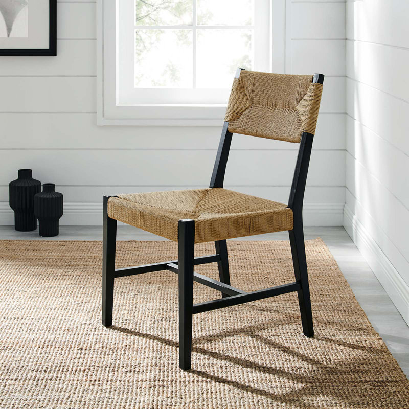 Elm Wood and Cane Black/Natural Dining Side Chair