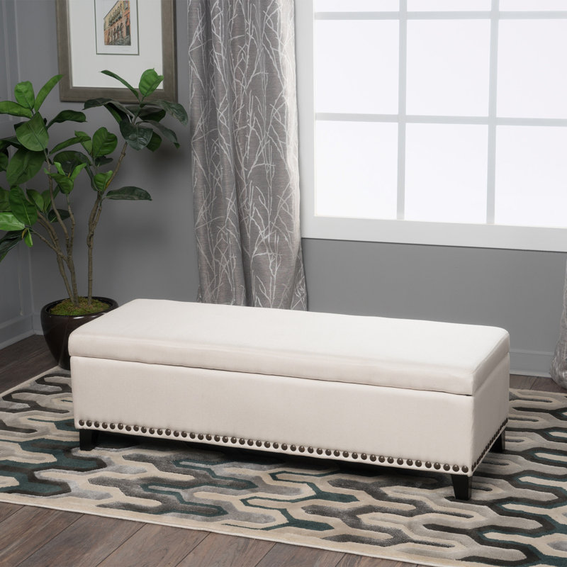 Banc de rangement rembourré Bluford, Beige/noir