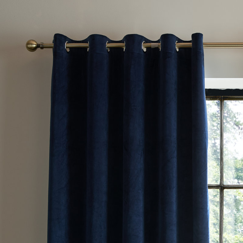 Super Thermal Blackout Matt Velour Eyelet Curtains, Navy Blue, 66x90 Inch