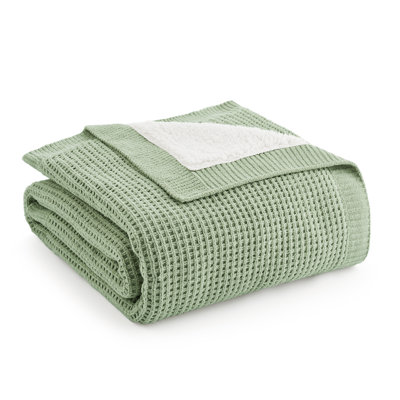 Reversible Chenille And Sherpa Fleece Throw Blanket Cozy Waffle Weave For Sofa, Bed, And Living Room