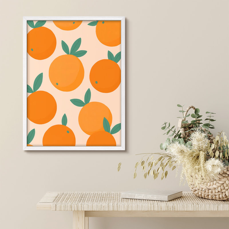 Modern Orange Fruit Framed Wall Art - Minimalist Citrus Pattern Print for Kitchen or Contemporary Home Decor, 10" H x 8" W
