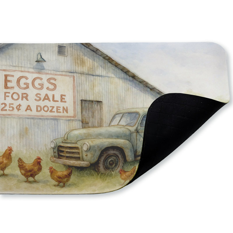 Tapis de sol anti-fatigue imprimé à la ferme Eggs For Sale, par Antony Smith, 30 po x 18 po
