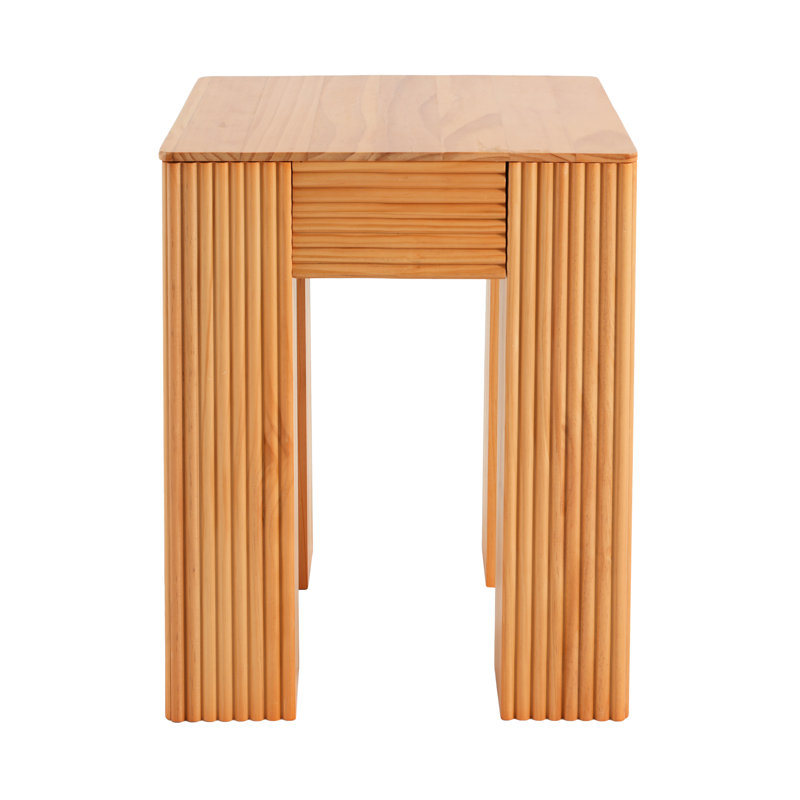 Table d'appoint cannelée en bois de pin naturel avec pieds éléphants, naturel