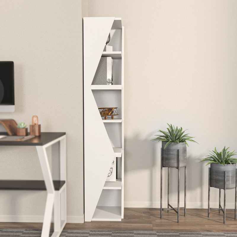 Modern White Bookshelf, 31.5 x 64.8 x 12.6 Inches | 100% Melamine Coated Particle Board, Thickness: 0.7 Inches | Elegant Design for Home or Office, Durable & Stylish Storage Solution