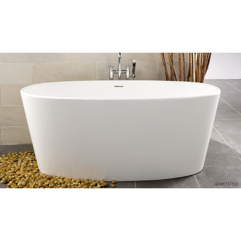 Ove 66.25'' x 30'' Soaking Solid Surface Bathtub, Brushed Nickel, White True High Gloss