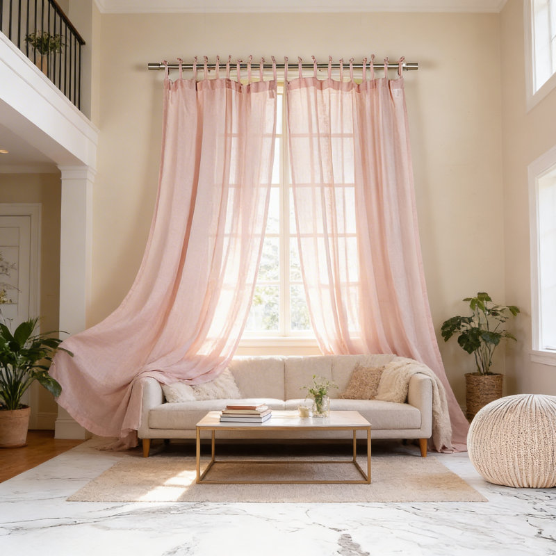 Jaylene Sheer Tie Top Curtain, Pink, 52" x 84"