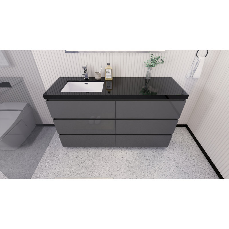 Santrice 59'' Single Bathroom Vanity with Acrylic Top, Hight Gloss Gray