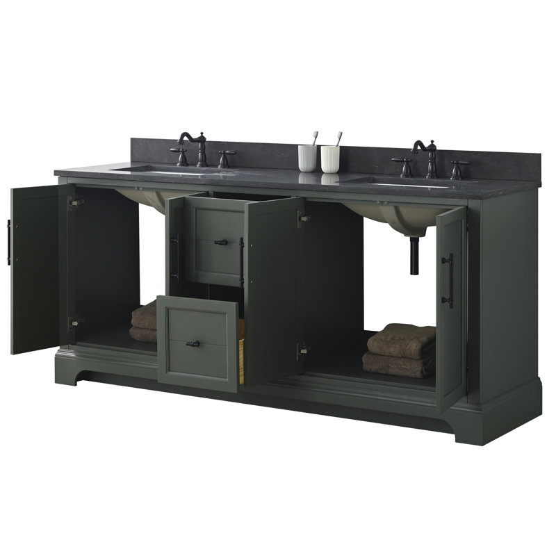  Ensemble de meuble-lavabo autoportant 72 po avec lavabo double 72 po, Vert rétro