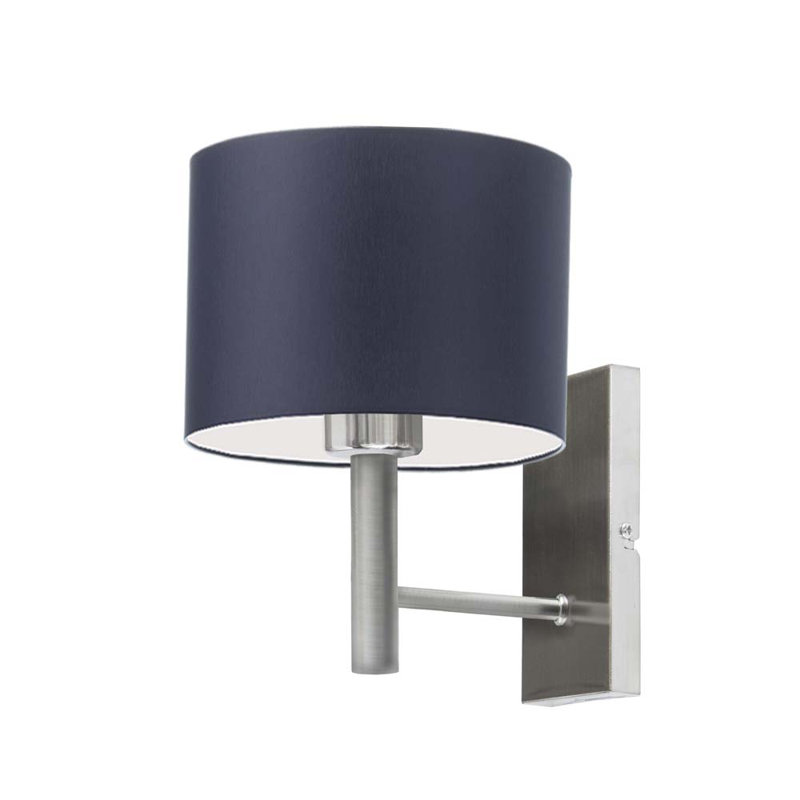 Awez Steel Armed Sconce, Brushed Steel, Navy Blue