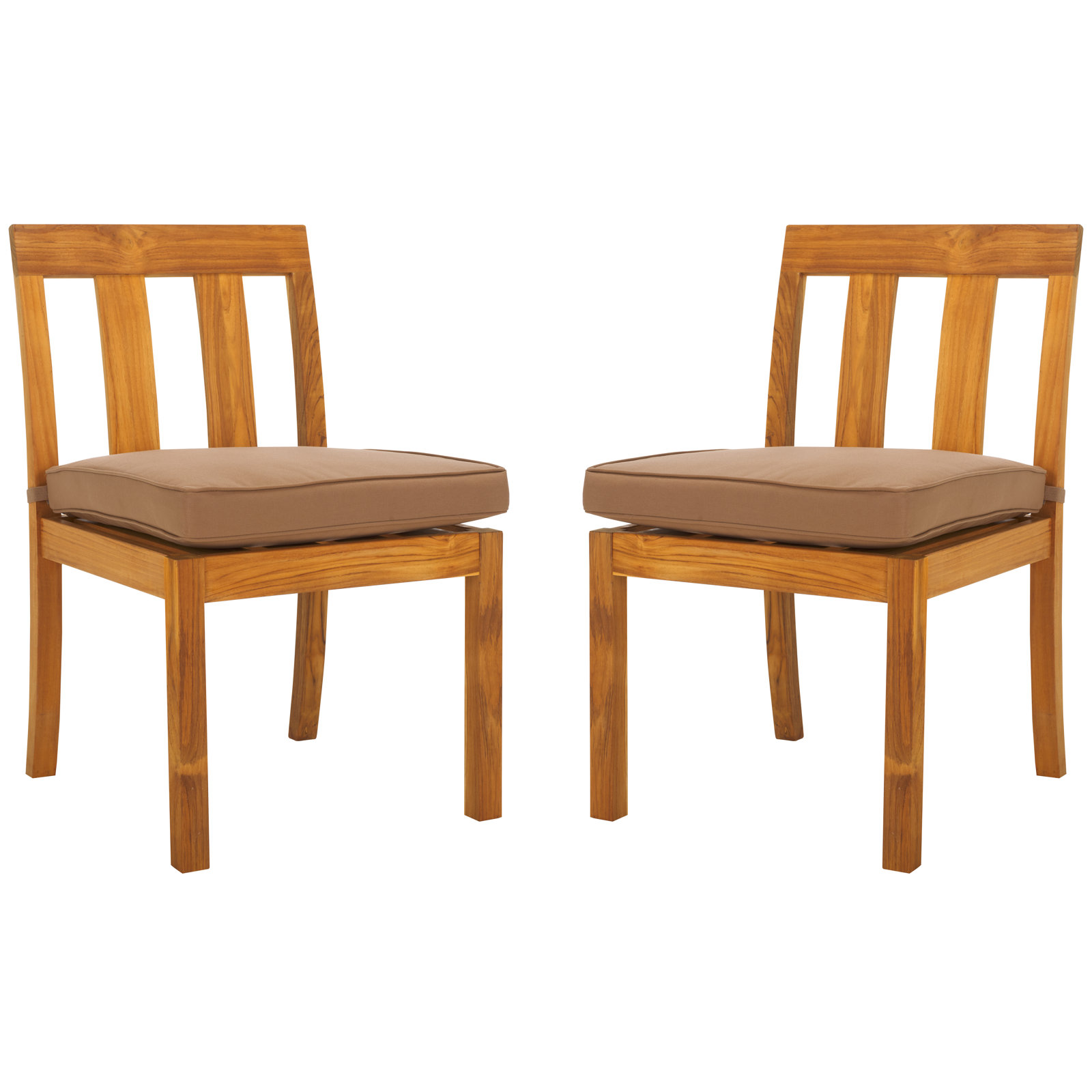 Melrose Teak Wood Premium All-Weather Wicker Outdoor Dining Side Chair with Cushion, Brown